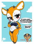  aggressive_retsuko anthro breasts camel_toe cervid chief_komiya cleavage clothed clothing dialogue female gris_swimsuit herpestid hi_res male mammal meerkat meme meme_clothing nipple_outline notenoughpink one-piece_swimsuit sanrio swimwear translucent translucent_clothing translucent_swimwear tsunoda 