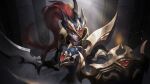  ambiguous_gender armor black_luster_soldier blue_eyes cape closed_mouth duel_monster holding holding_sword holding_weapon knight pauldrons serious shield shoulder_armor sihai_(wsskdywe) sword upper_body weapon yu-gi-oh! 