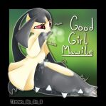 &lt;3 &lt;3_eyes biting_hand bodily_fluids dripping drooling female feral genitals good_girl gradient_background masturbation mawile nintendo pok&eacute;mon pok&eacute;mon_(species) pussy rubbing saliva shaded simple_background solo tail_mouth teeth throws_up_on_u unusual_anatomy unusual_tail video_games 