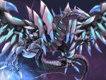  blue-eyes_chaos_max_dragon blue_eyes claws dragon duel_monster electricity flying highres ryou_(cagw5223) sharp_teeth teeth wings yu-gi-oh! 