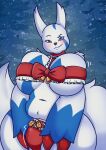  anthro big_breasts blush breasts bulge christmas christmas_clothing claws clothing drokmars female fluffy fluffy_tail gynomorph hi_res holidays intersex nintendo pok&eacute;mon pok&eacute;mon_(species) red_claws shiny_pok&eacute;mon solo thick_thighs tight_clothing tight_fit video_games zangoose 