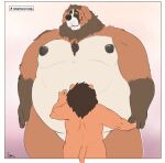  2022 anthro belly brown_body butt canid canine canis domestic_dog duo embrace felid hug humanoid_hands lion male male/male mammal molosser moobs mountain_dog nipples overweight overweight_male pantherine saint_bernard sato_afroleone size_difference 