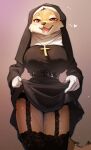  canid canine clothed clothing clothing_lift digital_media_(artwork) dress dress_lift female fox garter_straps hi_res lingerie looking_at_viewer mammal nun solo swaybat 