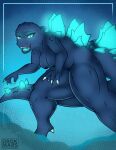  anthro breasts claws drokmars female glowing glowing_eyes godzilla godzilla_(series) godzilla_vs._kong hi_res kaiju long_tail looking_at_viewer scales scalie solo thick_thighs toho 