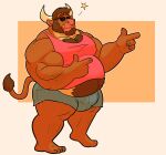  2019 4_fingers 4_toes absurd_res anthro arm_hair barazoku barefoot beard belly big_belly big_bulge big_muscles body_hair bottomwear bovid bovine brown_body brown_fur brown_hair bulge cattle chest_hair clothing cutoffs daisy_dukes denim denim_clothing diesel_(komatose) eyebrows eyewear facial_hair facial_piercing feet finger_gun fingers fur gesture grin hair happy_trail hi_res horn hotpants huge_muscles humanoid_feet humanoid_hands leg_hair lizard_soup male mammal musclegut muscular muscular_anthro muscular_male nose_piercing nose_ring overweight overweight_anthro overweight_male piercing pink_nose plantigrade shirt shorts simple_background smile solo standing sunglasses tank_top thick_eyebrows tight_clothing toes topwear white_horn 