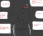  angry angry_eyes anthro arachnid arthropod bottomwear clothed clothing demon dialogue girly hi_res jacket looking_at_viewer male male/male mygalomorph photolol.03 shorts simple_background solo spider tarantula thick_thighs tight_clothing topwear wide_hips yepstreck_(photolol.03) 