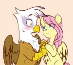  absurd_res avian beak blush brown_body brown_feathers chub-wub duo equid equine eye_contact eyelashes feathered_wings feathers feral fluttershy_(mlp) friendship_is_magic gilda_(mlp) gryphon hair hasbro hi_res looking_at_another mammal my_little_pony mythological_avian mythology pegasus pink_hair simple_background surprise tan_background white_body white_feathers wings yellow_body yellow_eyes 