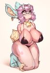  anthro antlers big_breasts bikini breasts clothing hair hi_res horn jackalope kneeling lagomorph mammal minekoo2 purple_hair shadow simple_background swimwear white_background 