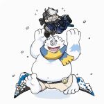  1461_1641 2022 animated another_eidos_of_dragon_vein_r anthro belly clothing duo eyes_closed eyewear glasses human humanoid_hands male mammal mountain navel outside overweight overweight_male patty_(anothereidos_r) scarf snow sweater topwear walking white_body yeti 