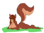  2018 5_fingers absurd_res anthro big_breasts breasts brown_body brown_fur brown_hair bubble_butt butt chest_tuft countershading curvy_figure female fingers food food_in_mouth fur green_eyes hair halotroll hi_res lying mammal nude on_front pizza rodent sciurid solo tan_body tan_fur thick_thighs tuft voluptuous 