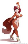  2022 anthro artbyyellowdog breasts canid canine dipstick_tail eyewear female fox fur genitals glasses hair hi_res high_heels mammal markings nipples orange_body orange_fur pussy red_hair simple_background smile solo square_glasses tail_markings white_background white_body white_fur 