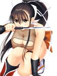  absurdres black_hair bow breasts fishnets hair_bow hanging_breasts highres large_breasts long_hair mitama_~shinobi~ ninja nipples ponytail ran_(mitama_~shinobi~) solo tanaka_takayuki 