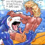 caribbean_blue cockbiting danger dare daring fellatio female fish furry human interspecies lol_comments male mammal mariano marine muscles muscular_female oekaki open_mouth oral penis sea shark size_difference straight teeth trust trusting water wet 