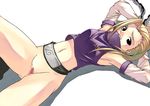  1girl armpits arms_behind_head arms_up black_eyes blonde_hair bottomless censored chain chains forehead_protector from_above long_hair lying naruto no_panties on_back pussy solo tasaka_shinnosuke yamanaka_ino 