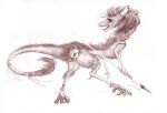  anthro breasts dimasbka female mammal melee_weapon monochrome out-of-placers polearm realistic solo spear traditional_media_(artwork) weapon webcomic yinglet 