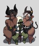  animal_humanoid big_breasts bikini blush bovid bovid_humanoid bovine bovine_humanoid breast_size_difference breast_squish breasts bulge cattle_humanoid clothing ear_piercing ear_ring facial_piercing female goblin group gynomorph gynomorph/female hi_res huge_breasts humanoid intersex intersex/female mammal mammal_humanoid nose_piercing nose_ring oppmann piercing side-tie_bikini squish swimwear thick_thighs tongue tongue_out trio 