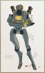  1boy anniversary apex_legends arms_behind_back copyright_name flower highres humanoid_robot letter looking_to_the_side no_humans one-eyed orange_eyes pathfinder_(apex_legends) red_flower science_fiction shun_(legendshun7) solo standing yellow_flower 