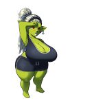 absurd_res big_breasts bodily_fluids breasts cleavage clothed clothing ear_piercing female goblin green_body green_skin hi_res huge_breasts humanoid not_furry oppmann piercing short_stack solo sweat sweaty_breasts thick_thighs 