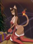  absurd_res apron apron_only brown_body brown_fur brown_hair clothing domestic_cat felid feline felis female fur gfox404 hair hi_res mammal mostly_nude solo yellow_eyes 