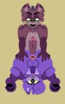  anal_wink animated anthro anus balls big_butt big_penis butt duo flexible genitals hyaenid legs_behind_head legs_up mala_(malafox) malafox male male/male mammal penis procyonid purple_body raccoon simple_background smile spots spotted_body tongue tongue_out 