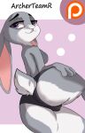  andromorph animal_humanoid anthro archerteamr_artist breasts butt clothed clothing disney female feral fur genitals hi_res humanoid intersex judy_hopps lagomorph lagomorph_humanoid leporid looking_at_viewer mammal mammal_humanoid nude pussy rabbit simple_background smile solo zootopia 