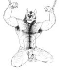  alex_nightmurr anthro armpit_hair body_hair bottomwear bound canid canine canis captured clothing hairy hi_res loincloth male male/male mammal muscular rope simonsbathtub sketch solo story story_in_description wolf 