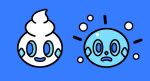  before_and_after blue_background blue_eyes blue_sclera colored_sclera commentary frown highres james_turner looking_at_viewer no_humans notice_lines pokemon pokemon_(creature) sideways_glance simple_background smile vanillite 