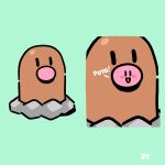  :d black_eyes blush_stickers commentary crossover diglett green_background highres james_turner kirby kirby_(series) no_humans open_mouth pokemon pokemon_(creature) signature simple_background smile solid_oval_eyes 