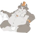  2022 anthro belly biped bulge canid canine canis clothing domestic_dog hat headgear headwear humanoid_hands kemono male mammal moobs navel overweight overweight_male pie_furry simple_background sitting solo underwear 