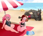 anthro canid canine canis clothing domestic_pig eto_rangers female group hi_res lonbluewolf male male/female mammal suid suina sus_(pig) swimwear wolf 