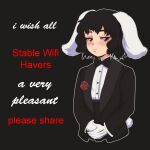  1990s_(style) 1girl :3 animal_ears bangs black_bow black_bowtie black_hair black_jacket blush bow bowtie bugs_bunny bugs_bunny_(cosplay) buttons collared_shirt commentary cosplay cursive english_commentary english_text flat_chest floppy_ears flower formal gloves grey_background highres i_wish_all_lesbians_a_very_pleasant_evening_(meme) inaba_tewi jacket looking_at_viewer meme open_mouth rabbit_ears rabbit_tail red_eyes red_flower red_rose retro_artstyle rose shirt short_hair smile solo step_arts suit tail touhou upper_body wavy_hair white_gloves white_shirt 