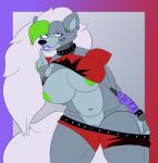  2022 absurd_res animatronic anthro big_breasts breasts canid canine canis clothing digital_drawing_(artwork) digital_media_(artwork) ear_piercing female fingers five_nights_at_freddy&#039;s five_nights_at_freddy&#039;s:_security_breach genitals hair hi_res looking_at_viewer machine mammal nipples only-1-wayup piercing robot roxanne_wolf_(fnaf) scott_cawthon scottgames signature simple_background smile solo video_games wolf 