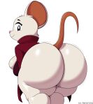  2022 absurd_res anthro big_breasts big_butt bottomless breast_squish breasts bubble_butt butt clothed clothing female fur hi_res huge_butt looking_at_viewer mammal mina_(mina_the_hollower) mina_the_hollower mooning mouse murid murine pink_nose rodent side_boob smile solo squish thick_thighs ultrastax white_body white_fur 