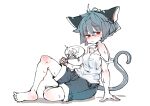  ahoge animal_humanoid blush bodily_fluids bottomwear breasts clothed clothing fanning fanning_self feet female grey_hair hair hand_fan hi_res humanoid mammal mammal_humanoid medium_breasts mouse_humanoid murid murid_humanoid murine murine_humanoid nazrin red_eyes rodent rodent_humanoid sabitare short_hair shorts sitting soles solo sweat touhou video_games 