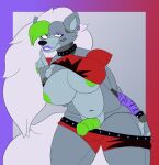  2022 absurd_res animatronic anthro balls big_breasts breasts canid canine canis clothing digital_drawing_(artwork) digital_media_(artwork) ear_piercing fingers five_nights_at_freddy&#039;s five_nights_at_freddy&#039;s:_security_breach genitals gynomorph hair hi_res intersex looking_at_viewer machine mammal nipples only-1-wayup penis piercing robot roxanne_wolf_(fnaf) scott_cawthon scottgames signature simple_background smile solo video_games wolf 