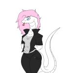  anthro blue_eyes breasts clothed clothing female female/female flat_colors hair jacket laly(photolol.03) photolol.03 pink_hair reptile scalie simple_background snake solo topwear 