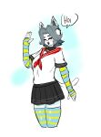  2018 5_fingers absurd_res anthro blush bottomwear clothing eyes_closed female fingers halotroll hi_res open_mouth school_uniform skirt solo tem temmie_(undertale) text undertale undertale_(series) uniform video_games 