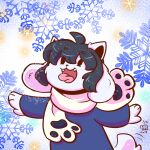  anthro canid canine clothed clothing cute_fangs felid feline fur hair hi_res mammal pink_tongue snow snowflake solo tem temmie_(undertale) thewolfcalledbunny tongue tongue_out topwear undertale undertale_(series) video_games white_body white_fur winter 