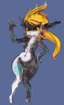  4_fingers breasts fangs female fingers genitals hand_on_hip humanoid jittermodo midna navel nintendo nipples pussy red_eyes simple_background solo the_legend_of_zelda thick_thighs twili twilight_princess video_games wide_hips yellow_sclera 