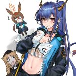  1other 3girls ^^^ ambiguous_gender amiya_(arknights) animal_ears arknights ascot belt beret bikini black_belt black_collar black_gloves black_headwear black_jacket black_legwear blue_ascot blue_hair blue_skirt blush breasts brown_hair ch&#039;en_(arknights) cleavage collar collarbone commentary_request cup doctor_(arknights) dragon_girl dragon_horns dragon_tail drill_hair drinking earpiece gloves hair_intakes hat highleg highleg_panties holding holding_cup horns infection_monitor_(arknights) jacket long_hair looking_at_viewer medium_breasts midriff multicolored_hair multiple_girls navel o_o open_clothes open_jacket orange_hair panties pantyhose ponytail pov pov_hands rabbit_ears red_eyes red_hair shirt side_drill simple_background skirt srpzk stomach streaked_hair swimsuit swire_(arknights) tail tiger_ears twin_drills underwear white_background white_bikini white_shirt 