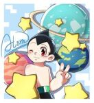  chaimaou earth_(planet) lowres name_tag one_eye_closed planet star_(symbol) tetsuwan_atom v 