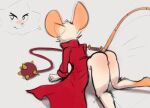  all_fours angry animal_humanoid anthro blush bottomless butt clothed clothing coat embarrassed exposed_butt female fur genitals hi_res humanoid mammal mammal_humanoid mina_(mina_the_hollower) mina_the_hollower mouse mouse_humanoid mouse_tail murid murid_humanoid murine murine_humanoid no_underwear on_ground pussy rodent rodent_humanoid schmutzo solo topwear weapon whip white_body white_fur 