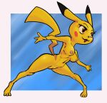  anthro border breasts female genitals jittermodo leaning leaning_forward nintendo nipples nude open_mouth pikachu pok&eacute;mon pok&eacute;mon_(species) pussy simple_background solo spread_legs spreading video_games white_border 