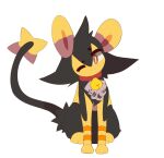  black_body black_fur collar dog_tags feral fur hi_res luxio male nintendo nyaaadora pok&eacute;mon pok&eacute;mon_(species) shiny_pok&eacute;mon solo solum_(wildluxio) video_games yellow_body yellow_eyes yellow_fur 