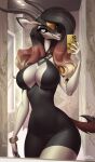  antelope anthro bathroom bovid bracelet breasts cleavage clothed clothing dress female gazelle hi_res holivi jewelry mammal selfie smile solo zahra_(airheart) 