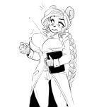  anthro big_breasts blush bottomwear breasts clothed clothing coat denim denim_clothing female giant_panda hair hi_res huge_breasts jeans jinx_doodle lab_coat long_hair mammal pants solo surprise topwear ursid wardrobe_malfunction 