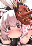  1girl animal_ears bangs blush ehoumaki food food_in_mouth highres inubashiri_momiji looking_at_viewer makizushi mask red_eyes sexually_suggestive shishi_juuroku sketch solo sucking sushi tail tail_wagging touhou white_hair wolf_ears wolf_girl wolf_tail 