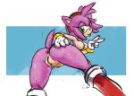 amy_rose anthro anus boots butt clothing eulipotyphlan female footwear fur genitals gesture gloves green_eyes handwear hedgehog jittermodo looking_at_viewer looking_back looking_back_at_viewer mammal mostly_nude pink_body pink_fur presenting presenting_hindquarters pussy sega simple_background solo sonic_the_hedgehog_(series) v_sign 