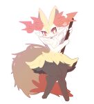  2021 ambiguous_gender anthro black_body black_fur blush braixen canid canine duo fox full-length_portrait fur hi_res holding_object inner_ear_fluff mammal nintendo nyaswitchnya pok&eacute;mon pok&eacute;mon_(species) portrait pupils red_body red_fur simple_background stick thick_thighs tuft video_games wavy_mouth white_background white_body white_fur white_pupils yellow_body yellow_fur 