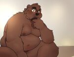  2022 absurd_res anthro barely_visible_genitalia barely_visible_penis beard belly black_nose blush brown_body facial_hair genitals hi_res humanoid_hands kemono male mammal moobs navel nipples overweight overweight_male penis qqmelon888 sitting solo ursid 